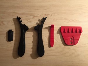 All five printed parts for the 3D printed ice scraper.